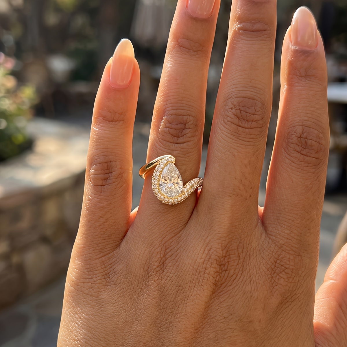 Women's Shimmering Teardrop Wedding Ring, Versatile Design